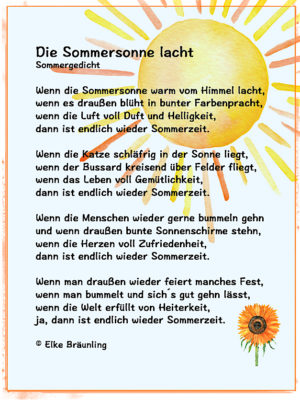 Die Sommersonne lacht. Sommergedicht ︎ Elkes Kindergeschichten